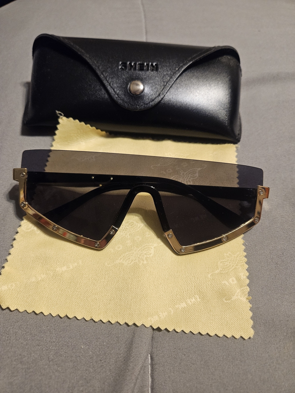 Gold-Trim Black Shield Sunglasses - Women Accessories - Picture 6 of 8